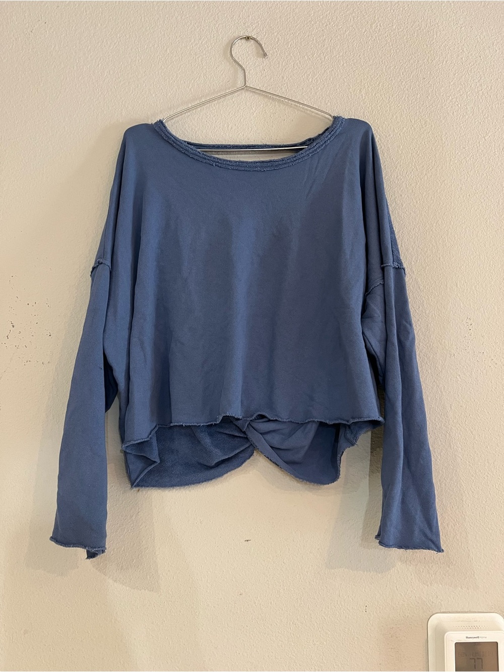 Aerie Dusty Blue Cropped Crewneck Knit Sweater shirt Long sleeve Top